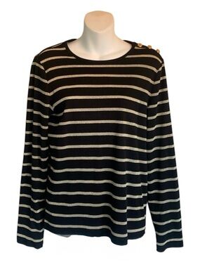 Lauren Ralph Lauren sweater Woman's, M, Black with gold stripe, gold buttons EUC